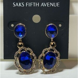 Stunning Saks Fifth Avenue Dangling Blue Crystal Post Earrings